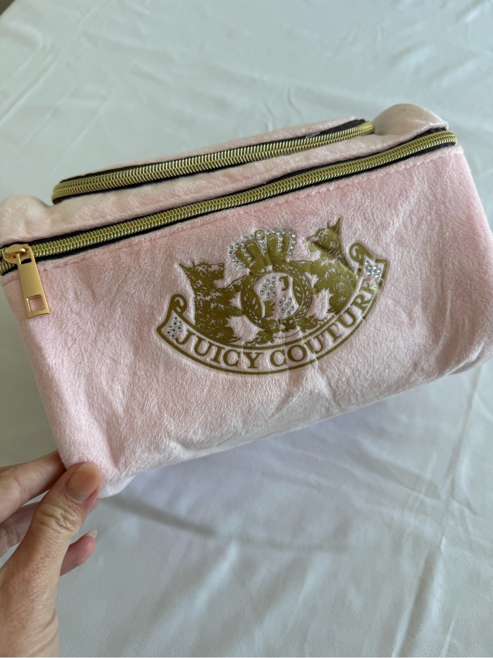Juicy Couture Light Pink Fuzzy Travel Cosmetic Case